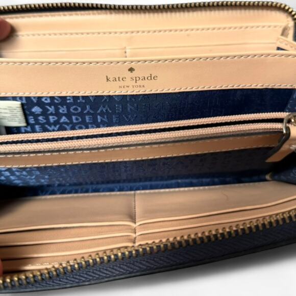 KATE SPADE New York Continental Zip-Around Wallet Navy Blue Leather - Picture 4 of 9